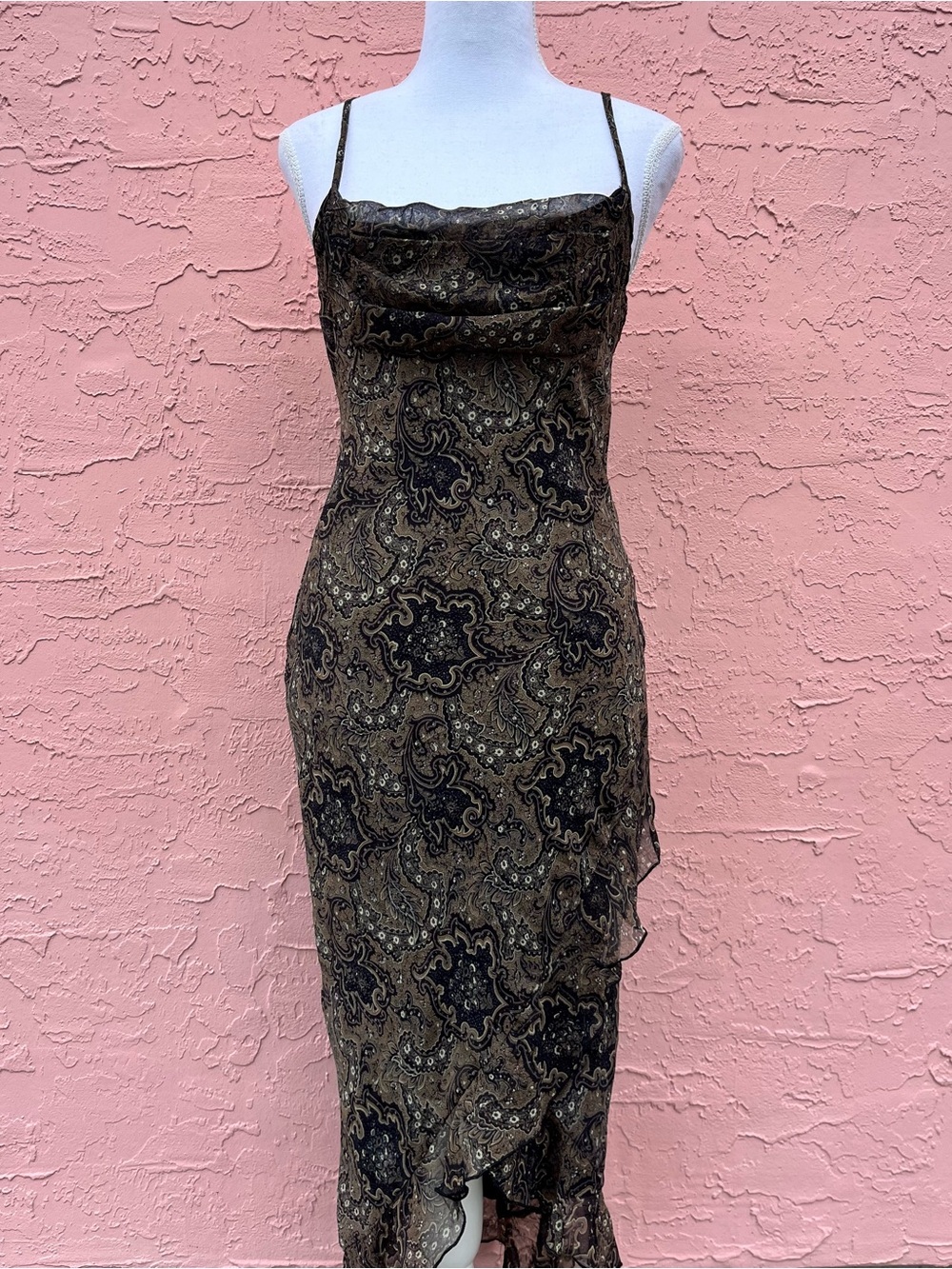 Vintage Rampage Paisley Print Dress Brown Ruffles Y2K 90s